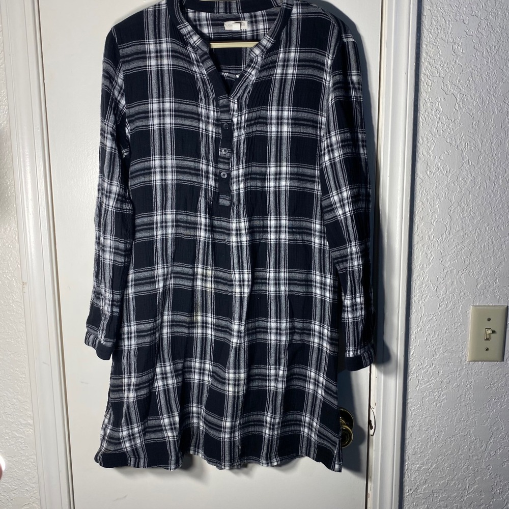 Garnet Hill Black White Plaid Organic‎ Cotton Tunic Dress 08